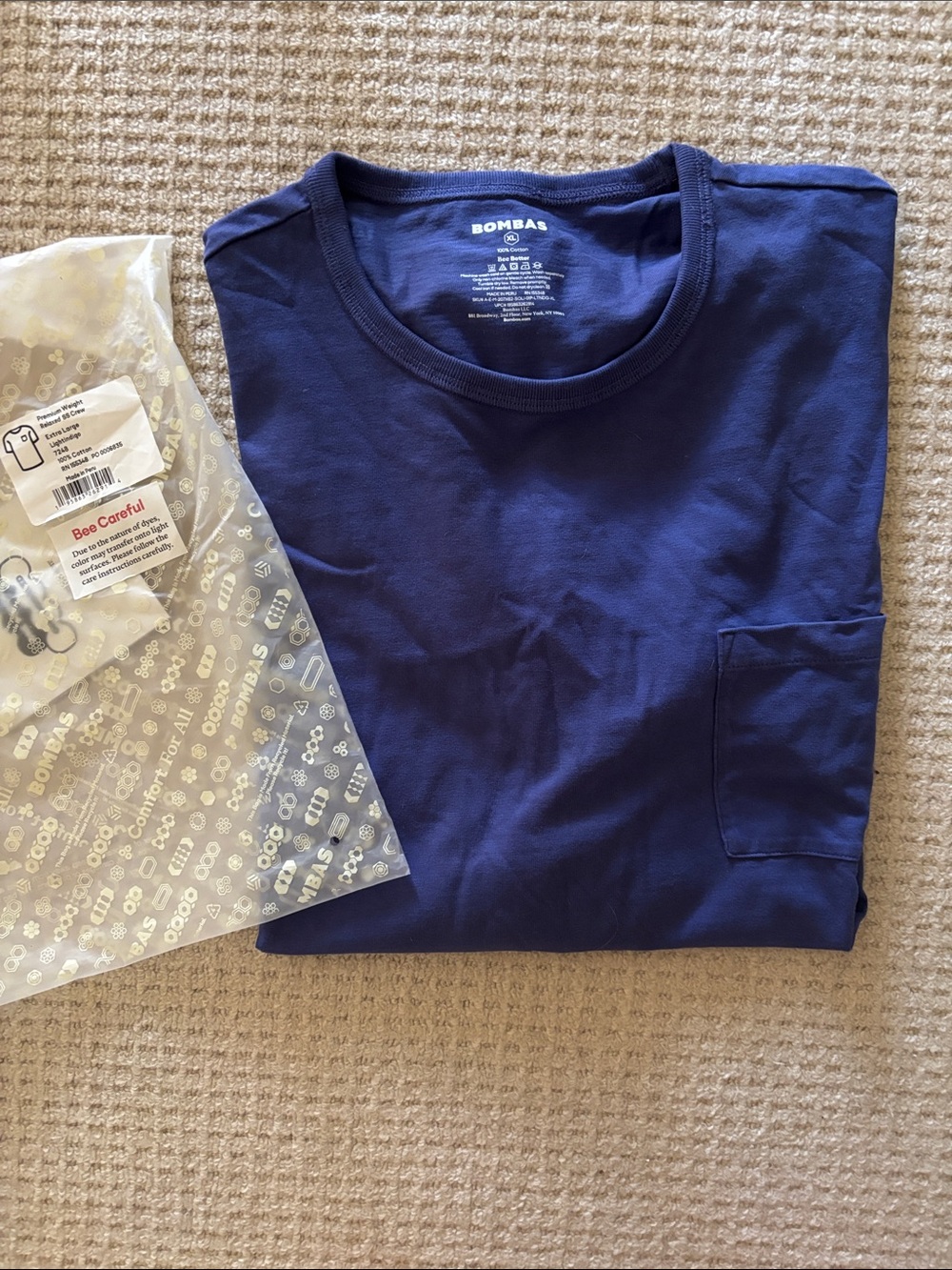 Bombas Men's Navy Pocket Tee Light Indigo